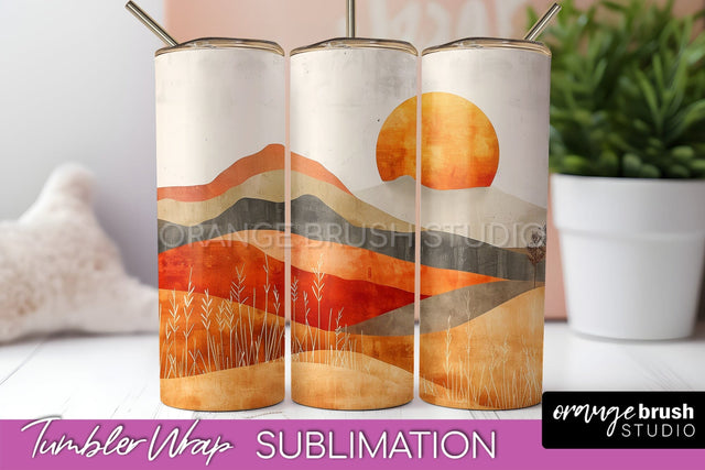 Boho Tumbler Wrap, Minimalist Landscape Tumbler Sublimation Sublimation OrangeBrushStudio 