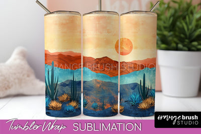 Boho Tumbler Wrap, Minimalist Landscape Tumbler Sublimation Sublimation OrangeBrushStudio 
