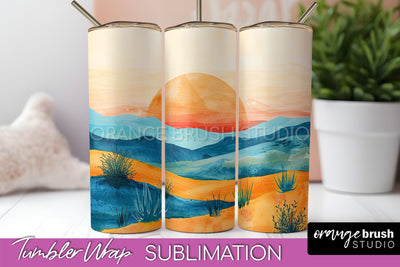 Boho Tumbler Wrap, Minimalist Landscape Tumbler Sublimation Sublimation OrangeBrushStudio 