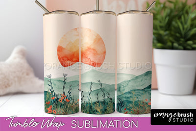 Boho Tumbler Wrap, Minimalist Landscape Tumbler Sublimation Sublimation OrangeBrushStudio 