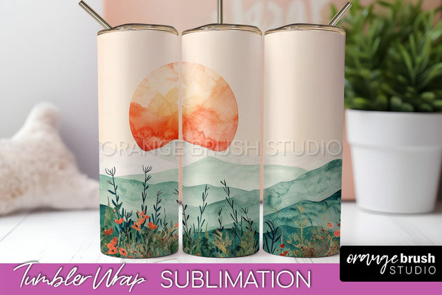 Boho Tumbler Wrap, Minimalist Landscape Tumbler Sublimation Sublimation OrangeBrushStudio 