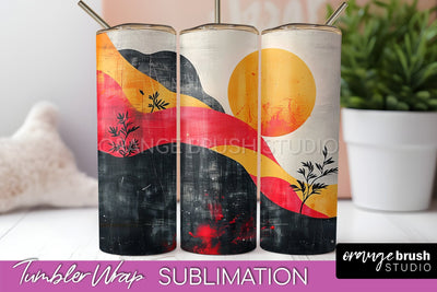 Boho Tumbler Wrap, Minimalist Landscape Tumbler Sublimation Sublimation OrangeBrushStudio 
