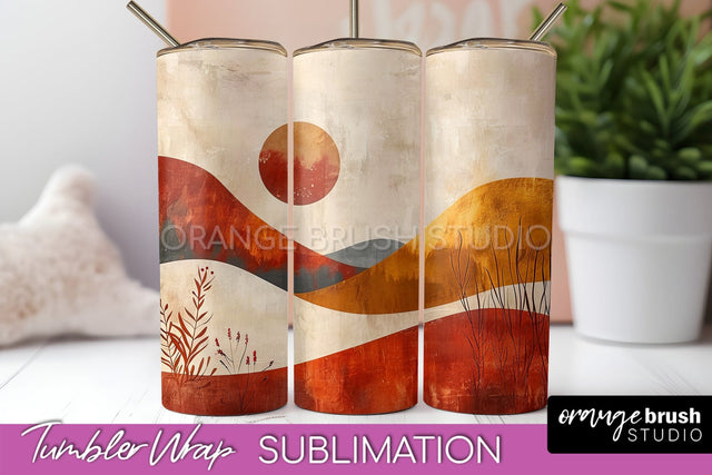 Boho Tumbler Wrap, Minimalist Landscape Tumbler Sublimation Sublimation OrangeBrushStudio 