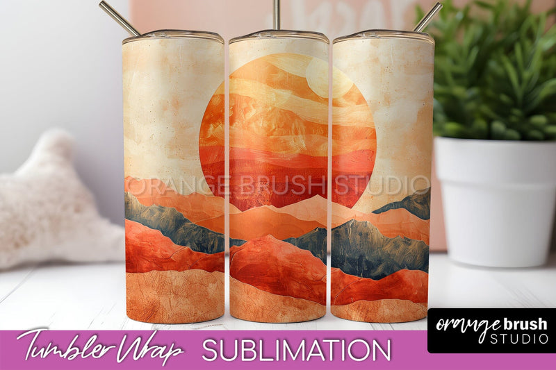 Boho Tumbler Wrap, Minimalist Landscape Tumbler Sublimation Sublimation OrangeBrushStudio 
