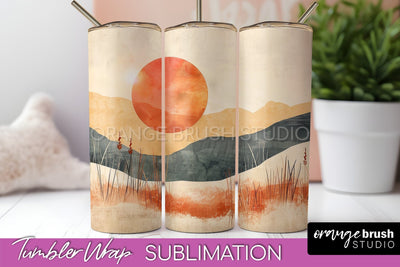 Boho Tumbler Wrap, Minimalist Landscape Tumbler Sublimation Sublimation OrangeBrushStudio 