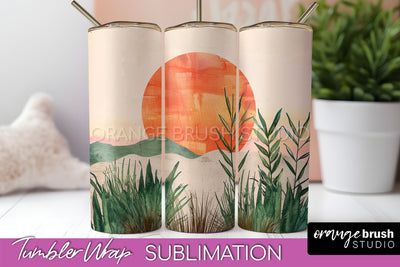 Boho Tumbler Wrap, Minimalist Landscape Tumbler Sublimation Sublimation OrangeBrushStudio 