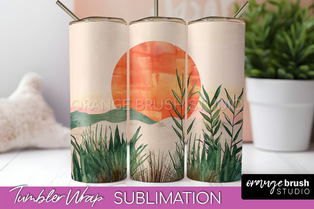 Boho Tumbler Wrap, Minimalist Landscape Tumbler Sublimation Sublimation OrangeBrushStudio 