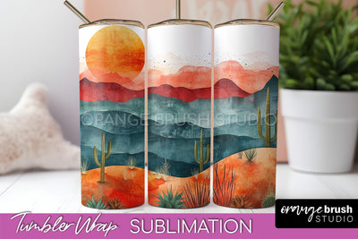 Boho Tumbler Wrap, Minimalist Landscape Tumbler Sublimation Sublimation OrangeBrushStudio 