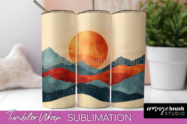 Boho Tumbler Wrap, Minimalist Landscape Tumbler Sublimation Sublimation OrangeBrushStudio 