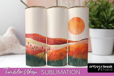 Boho Tumbler Wrap, Minimalist Landscape Tumbler Sublimation Sublimation OrangeBrushStudio 