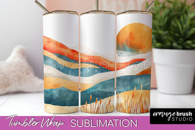Boho Tumbler Wrap, Minimalist Landscape Tumbler Sublimation Sublimation OrangeBrushStudio 