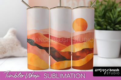 Boho Tumbler Wrap, Minimalist Landscape Tumbler Sublimation Sublimation OrangeBrushStudio 