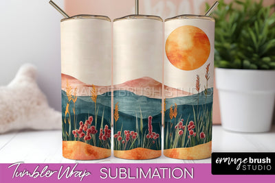 Boho Tumbler Wrap, Minimalist Landscape Tumbler Sublimation Sublimation OrangeBrushStudio 