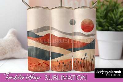 Boho Tumbler Wrap, Minimalist Landscape Tumbler Sublimation Sublimation OrangeBrushStudio 