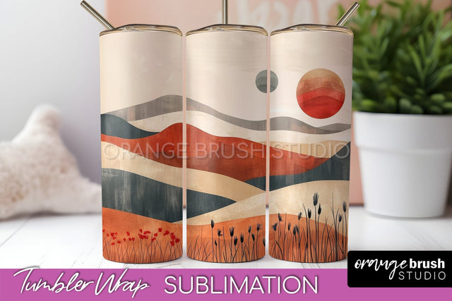 Boho Tumbler Wrap, Minimalist Landscape Tumbler Sublimation Sublimation OrangeBrushStudio 