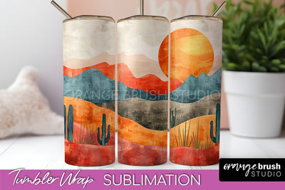 Boho Tumbler Wrap, Minimalist Landscape Tumbler Sublimation Sublimation OrangeBrushStudio 