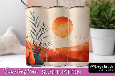 Boho Tumbler Wrap, Minimalist Landscape Tumbler Sublimation Sublimation OrangeBrushStudio 
