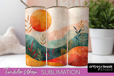 Boho Tumbler Wrap, Minimalist Landscape Tumbler Sublimation Sublimation OrangeBrushStudio 