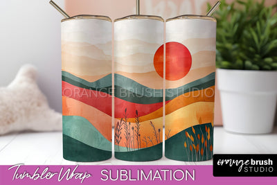 Boho Tumbler Wrap, Minimalist Landscape Tumbler Sublimation Sublimation OrangeBrushStudio 