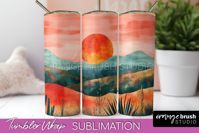 Boho Tumbler Wrap, Minimalist Landscape Tumbler Sublimation Sublimation OrangeBrushStudio 