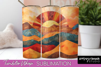 Boho Tumbler Wrap, Minimalist Landscape Tumbler Sublimation Sublimation OrangeBrushStudio 