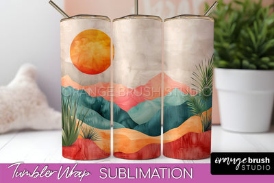 Boho Tumbler Wrap, Minimalist Landscape Tumbler Sublimation Sublimation OrangeBrushStudio 