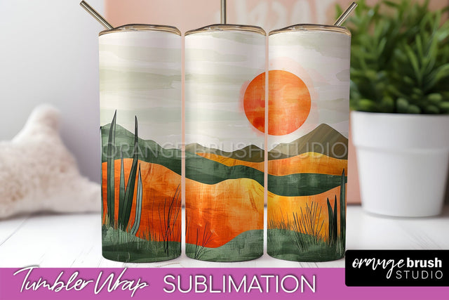Boho Tumbler Wrap, Minimalist Landscape Tumbler Sublimation Sublimation OrangeBrushStudio 