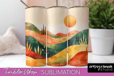 Boho Tumbler Wrap, Minimalist Landscape Tumbler Sublimation Sublimation OrangeBrushStudio 