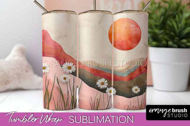 Boho Tumbler Wrap, Minimalist Landscape Tumbler Sublimation Sublimation OrangeBrushStudio 