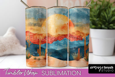 Boho Tumbler Wrap, Minimalist Landscape Tumbler Sublimation Sublimation OrangeBrushStudio 