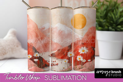 Boho Tumbler Wrap, Minimalist Landscape Tumbler Sublimation Sublimation OrangeBrushStudio 