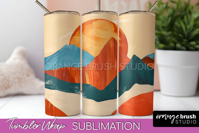 Boho Tumbler Wrap, Minimalist Landscape Tumbler Sublimation Sublimation OrangeBrushStudio 