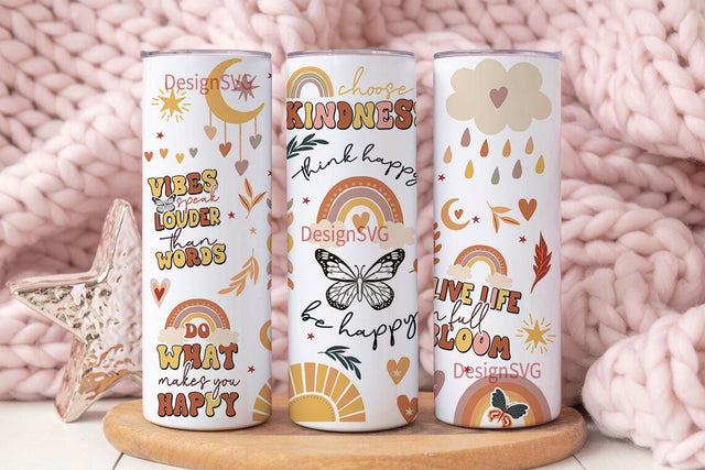 Boho Tumbler Wrap PNG - Positive Affirmations - 20oz Skinny Seamless Tumbler Wrap PNG - Sublimation Tumbler Template Sublimation DesignSVG 