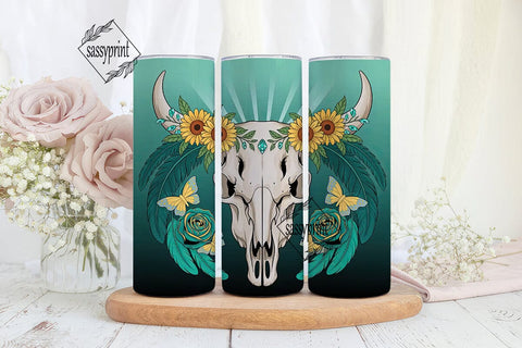Boho Turquoise Skull 20oz Tumbler Wrap Sublimation sassyprint 