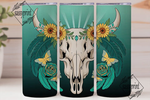 Boho Turquoise Skull 20oz Tumbler Wrap Sublimation sassyprint 