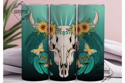 Boho Turquoise Skull 20oz Tumbler Wrap Sublimation sassyprint 