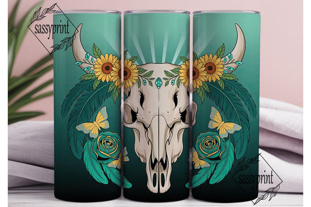 Boho Turquoise Skull 20oz Tumbler Wrap Sublimation sassyprint 