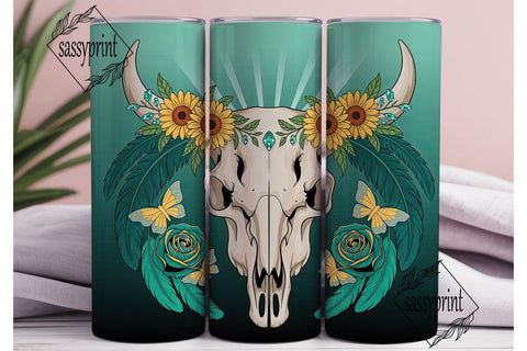 Boho Turquoise Skull 20oz Tumbler Wrap Sublimation sassyprint 