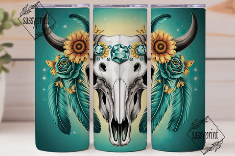 Boho Turquoise Skull 20oz Tumbler Wrap Sublimation sassyprint 