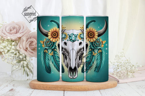 Boho Turquoise Skull 20oz Tumbler Wrap Sublimation sassyprint 