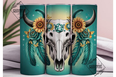 Boho Turquoise Skull 20oz Tumbler Wrap Sublimation sassyprint 