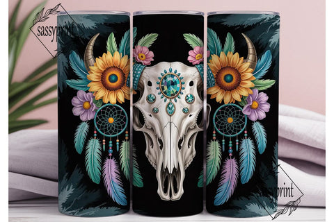 Boho Turquoise Skull Tumbler Wrap Sublimation sassyprint 
