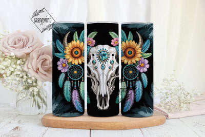 Boho Turquoise Skull Tumbler Wrap Sublimation sassyprint 
