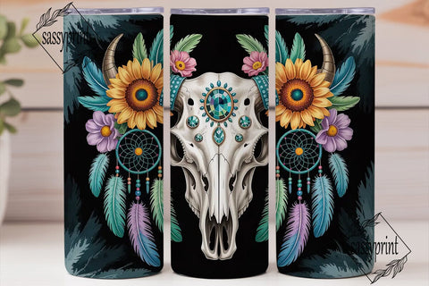 Boho Turquoise Skull Tumbler Wrap Sublimation sassyprint 