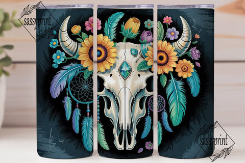 Boho Turquoise Skull Tumbler Wrap Sublimation sassyprint 