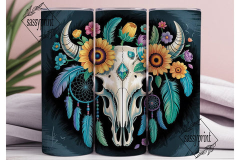 Boho Turquoise Skull Tumbler Wrap Sublimation sassyprint 