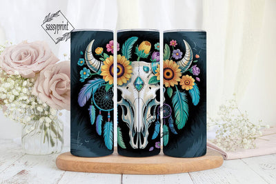 Boho Turquoise Skull Tumbler Wrap Sublimation sassyprint 
