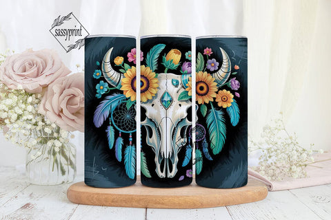 Boho Turquoise Skull Tumbler Wrap Sublimation sassyprint 