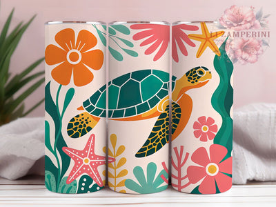 Boho Turtle 20oz Tumbler, Floral Sea Turtle Wrap, 20oz Skinny Tumbler, Bohemian Sublimation PNG, Tropical Turtle Art, Whimsical Nature Graphic, Watercolor Floral Shell Design, Coastal Summer Gift Sublimation Li Zamperini 