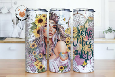 Boho Vibes Only Positive Affirmations Tumbler Wrap, Butterflies Inspirational Quotes PNG Download, Boho 20 oz Skinny Tumbler Png Sublimation Rabbitmakies 